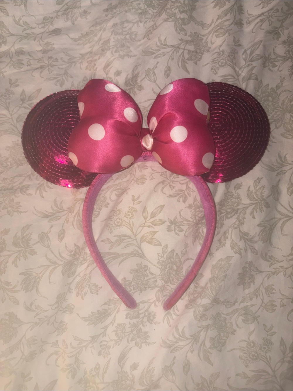 Disney Pink Polka Dot Sequin Minnie Ears Headband